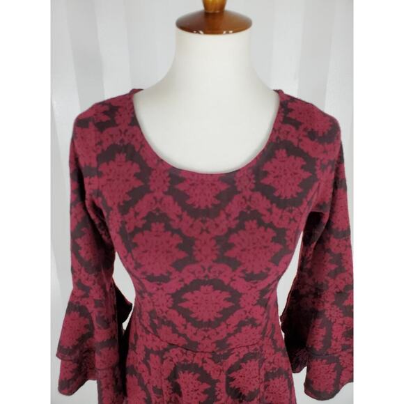 MY MICHELLE Women's Burgundy & Black Patterned Fit & Flare Dress Sz S - Picture 5 of 11